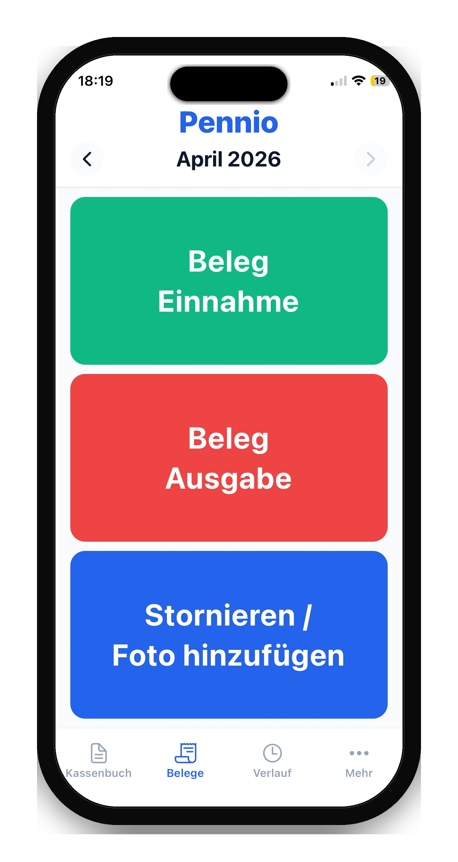 Pennio iOS App — Beleg erfassen auf dem iPhone 17 Pro Max